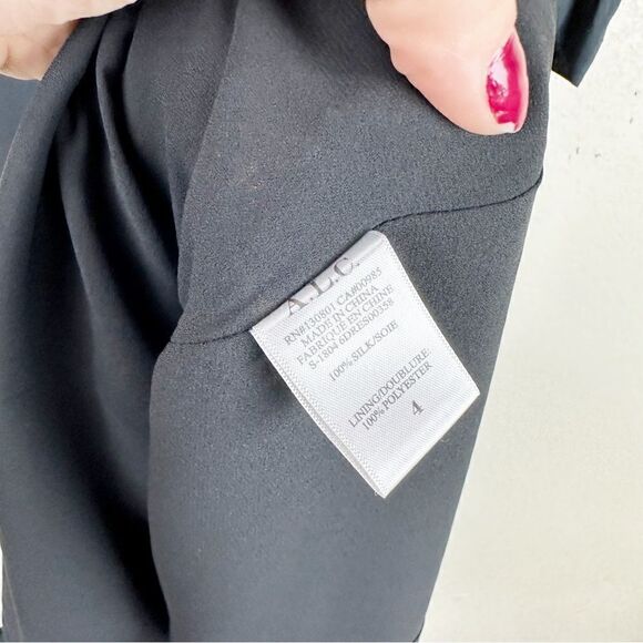 ALC Lucia Off shoulder Silk Black Floral Shoulder Mini Dress Size 4 - Picture 6 of 7